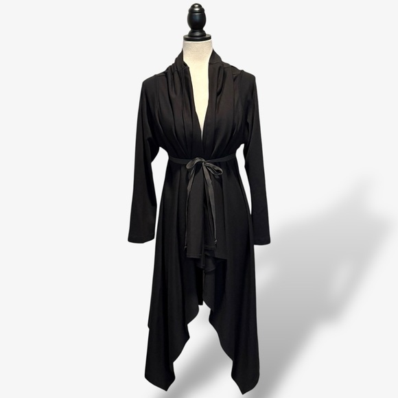 bryn Walker Black Draped Cardigan Jersey Knit Tie Waist...
